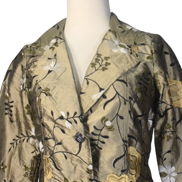 Loco Lindo Vtg Inspired Silk Jacket Tan Floral Embroidered SZ XS Made In USA - Picture 2 of 8
